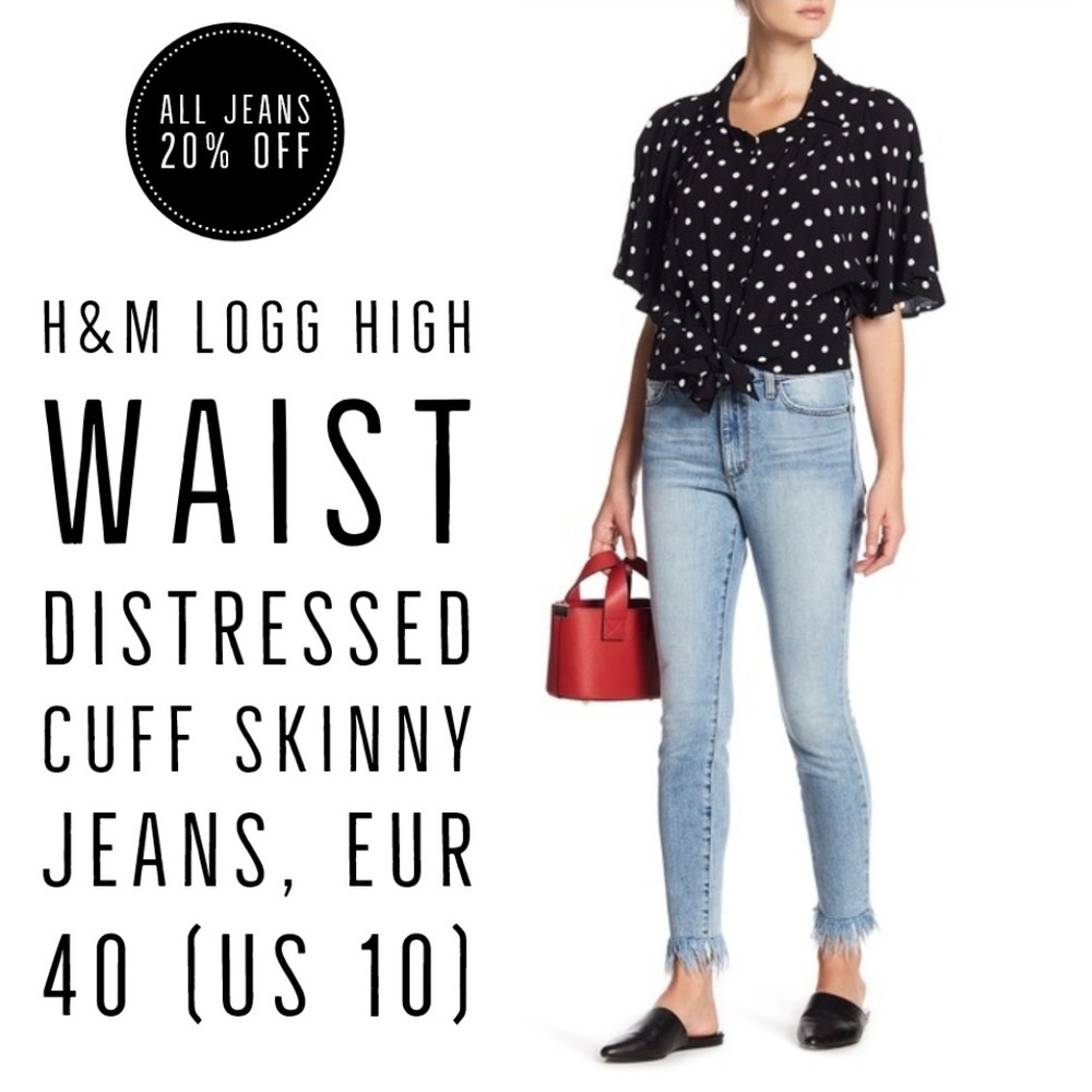 H&M L.O.G.G. High Rise Light Wash Skinny Jeans, 10